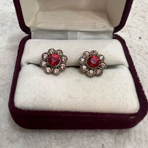 Red and Silver Flower Earrings